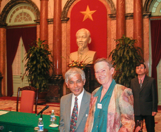 Helen Quinn, Jean Tran Tanh Van, & Bust of Ho Chi Minh