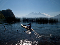Kayaker, Reeds, Volcano: Lake Atitlan